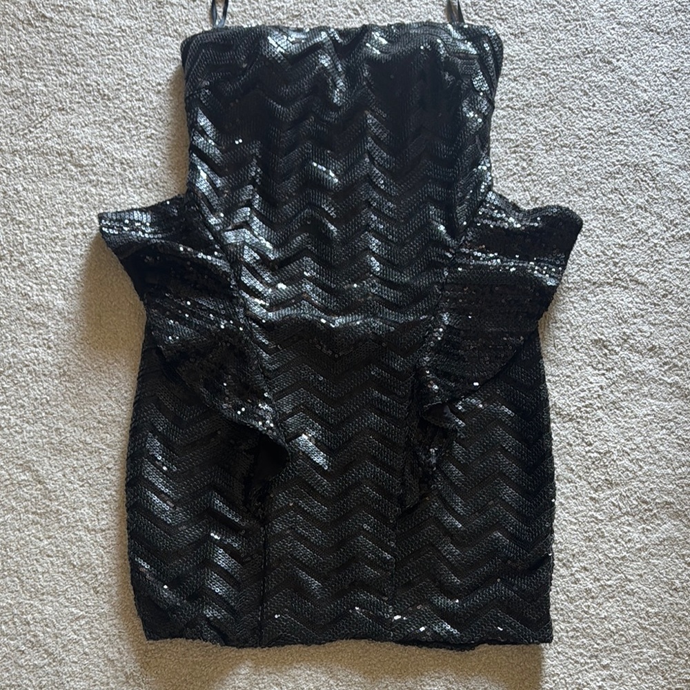 Black Sequin Strapless Dress